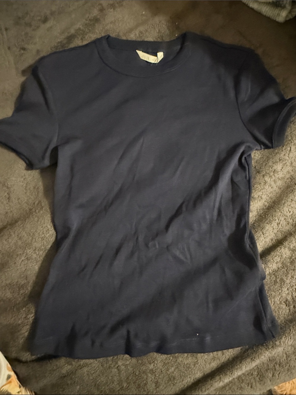 Zara Navy Short Sleeve Crewneck Tee